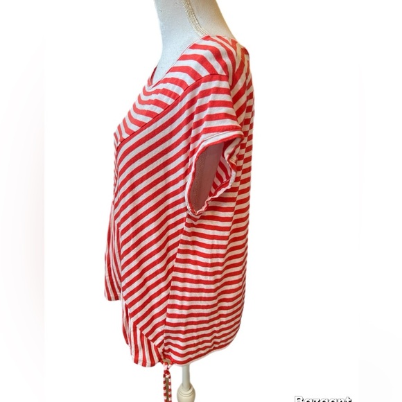 Chico's, Peach Stripe Short Sleeve Side Tie Top, size 3 (XL) - Picture 2 of 4